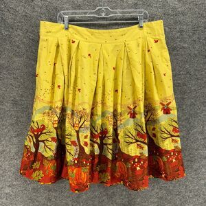 Unbranded Skirt Women 3XL Yellow Forest Print Pleated Midi Zipper Cotton Casual
